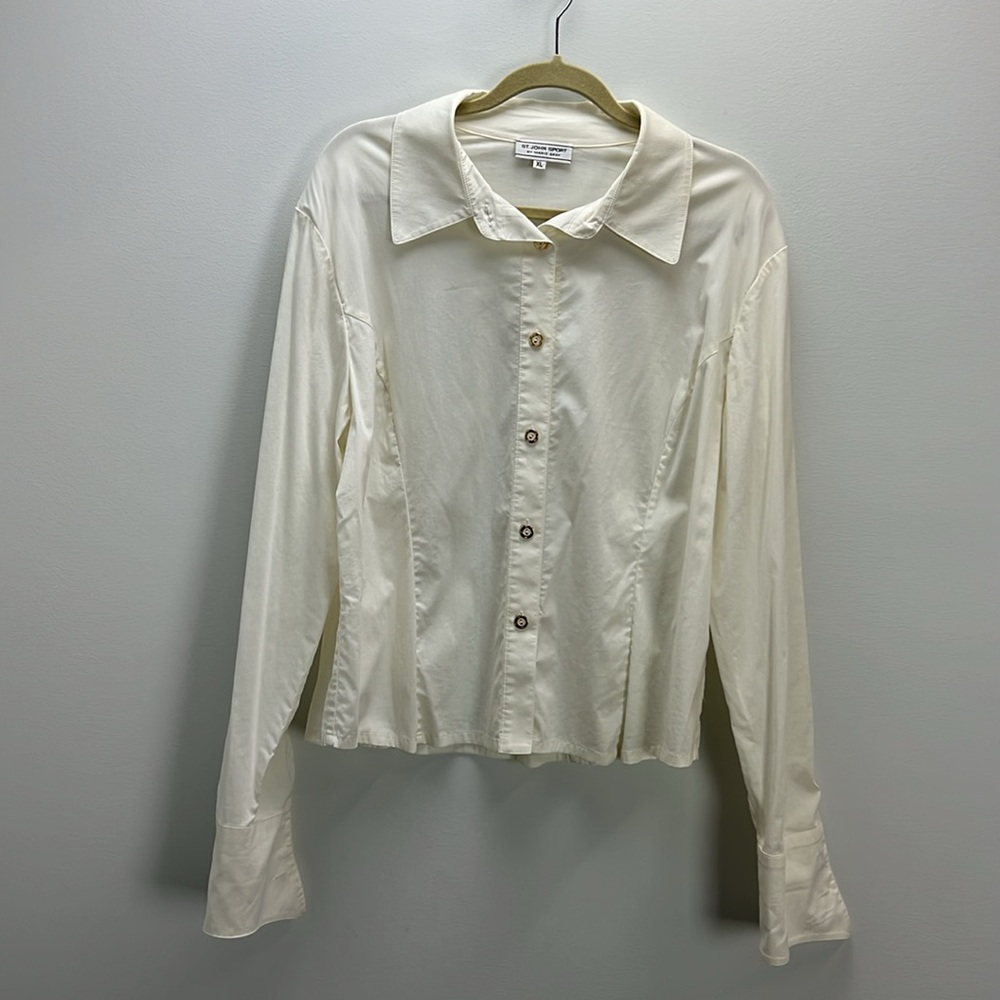 St. John Cream Button-Down Long Sleeve Shirt